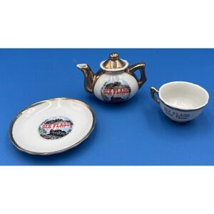 1960s Six Flags Over Texas Miniature Tea Set Japan Souvenir Teapot Cup Saucer